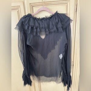 Moschino Black Sheer Ruffled Blouse